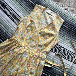 NWT vintage deadstock 80s does 50s yellow floral wrap maxi sleeveless dress